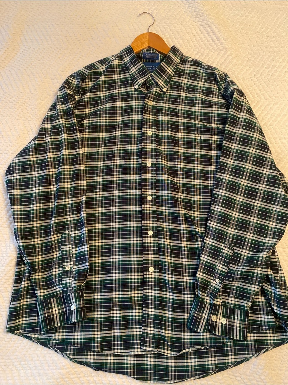 Towncraft Men’s XL Green Navy Plaid Wrinkle-Free Button Down Shirt